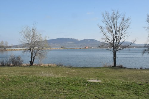 Upper lake of Nové Mlýny water reservoir and Pálava hills
